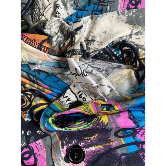 Joseph Ribkoff Abstract Graffiti Art Tunic Top size 12 Asymmetrical Button Boho - Picture 15 of 16